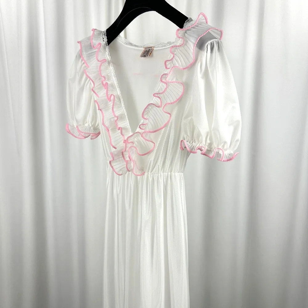 Vintage Bloomies Ivory Ruffle Nightgown Romantic Maxi Small - Picture 4 of 16